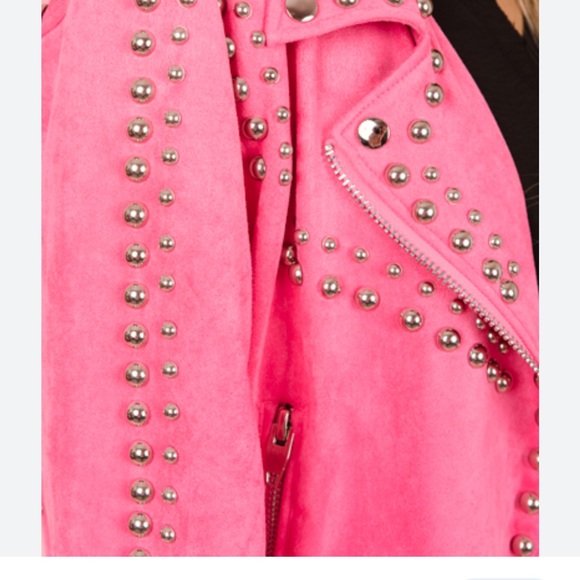 Buddy Love Jacket Medium Bubblegum Pink Suede Studded Zip Closure Like New Cond - Picture 4 of 7